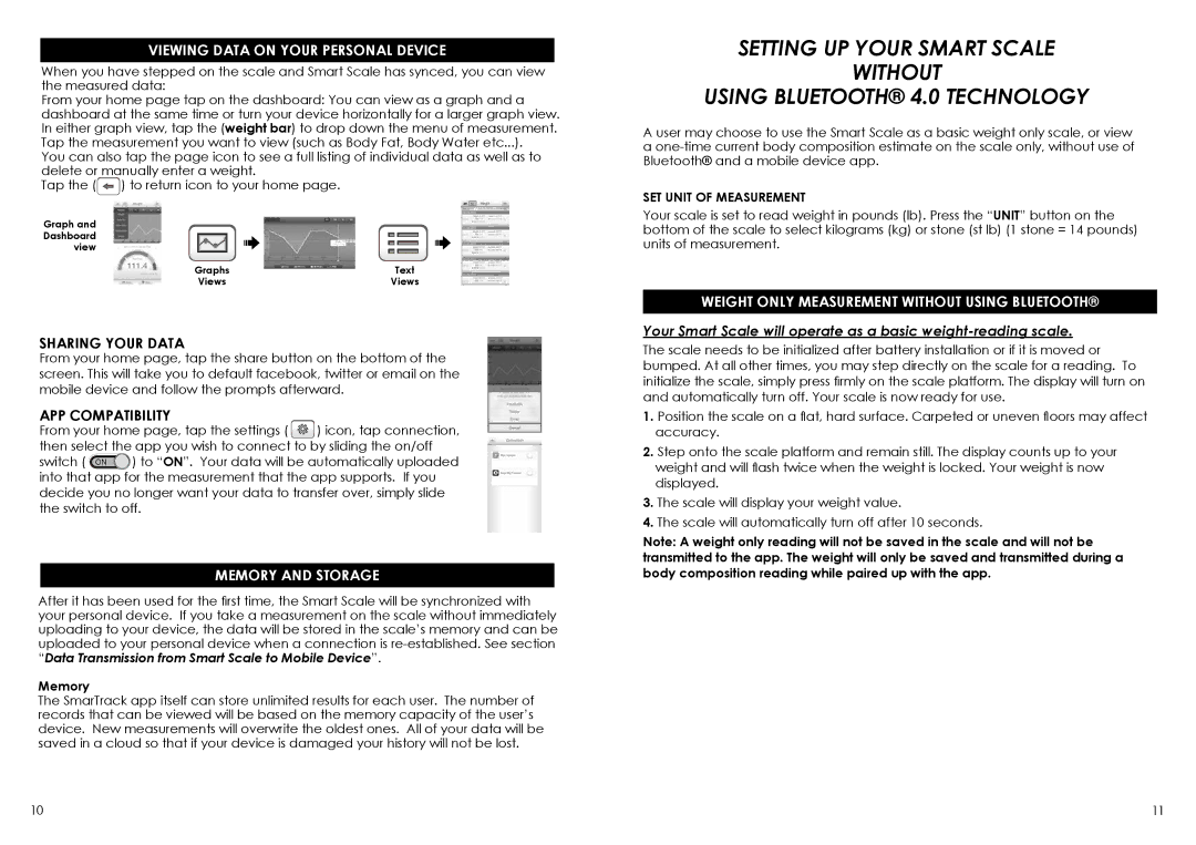 HoMedics SC-902 Viewing Data on Your Personal Device, Sharing Your Data, APP Compatibility, Memory and Storage 