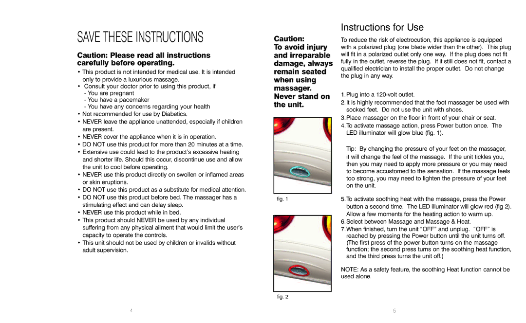 HoMedics Shiatsu Foot Massager instruction manual Instructions for Use 