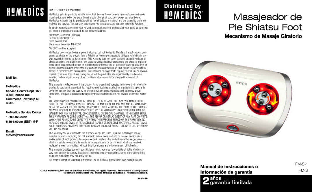 HoMedics Shiatsu Foot Massager Masajeador de Pie Shiatsu Foot, Mecanismo de Masaje Giratorio, Manual de instrucciones e 