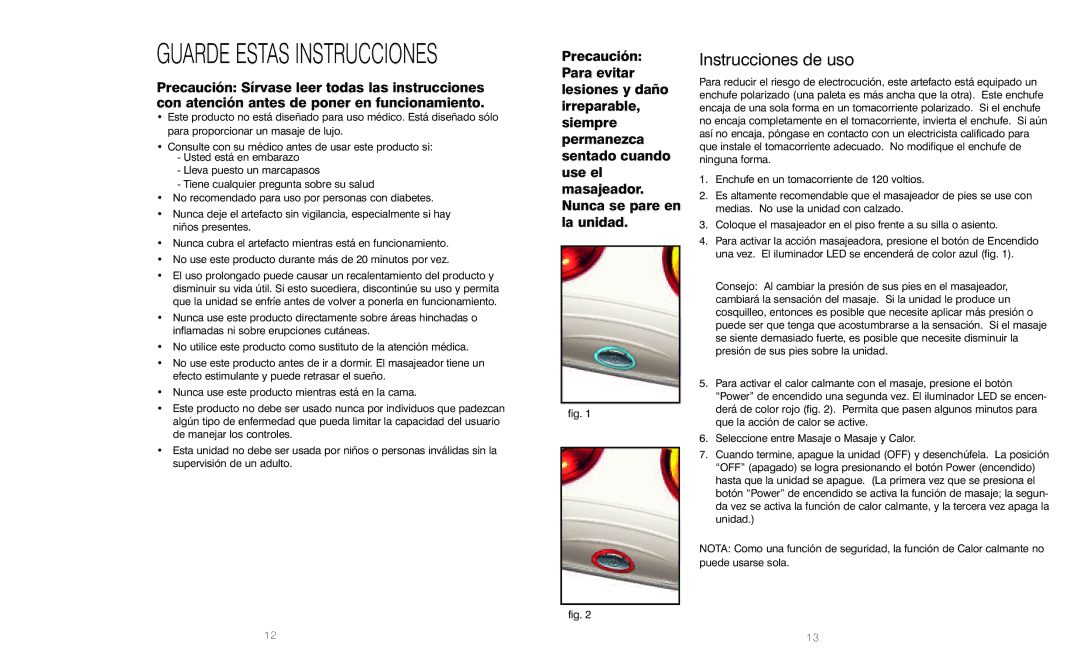 HoMedics Shiatsu Foot Massager instruction manual Guarde Estas Instrucciones, Instrucciones de uso 