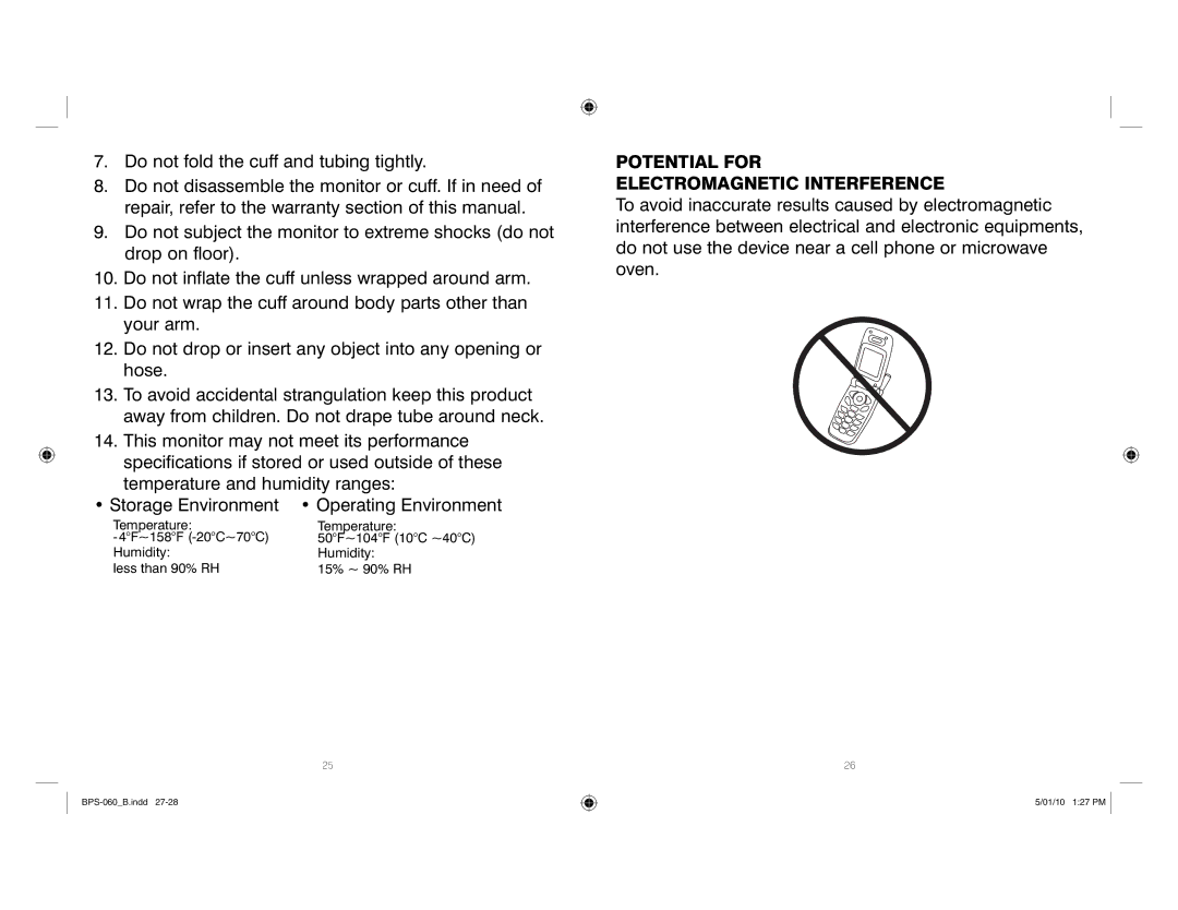 HoMedics SPS-060 manual Potential for Electromagnetic Interference 