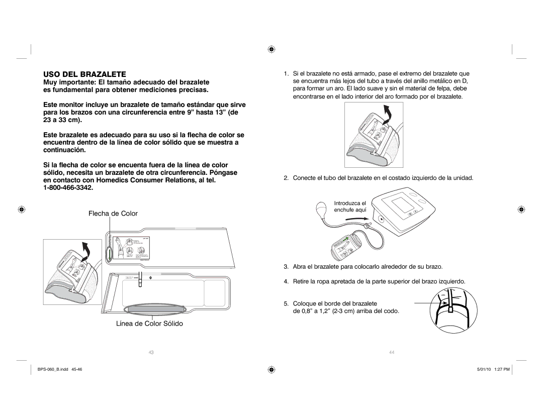 HoMedics SPS-060 manual USO DEL Brazalete, Flecha de Color 