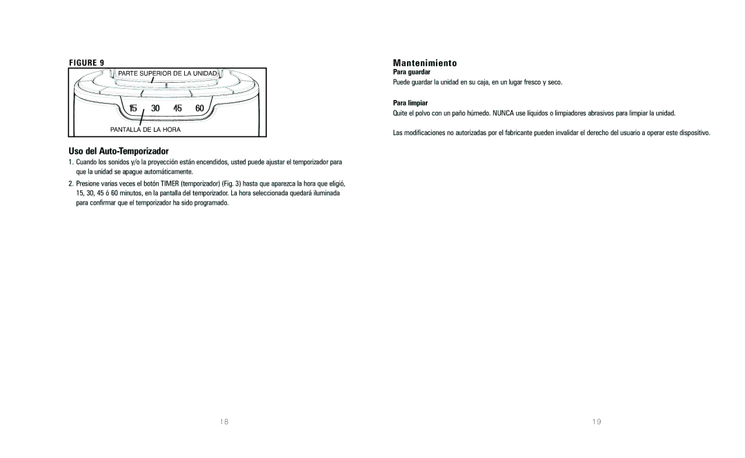 HoMedics SS-3000 instruction manual Uso del Auto-Temporizador, Mantenimiento 