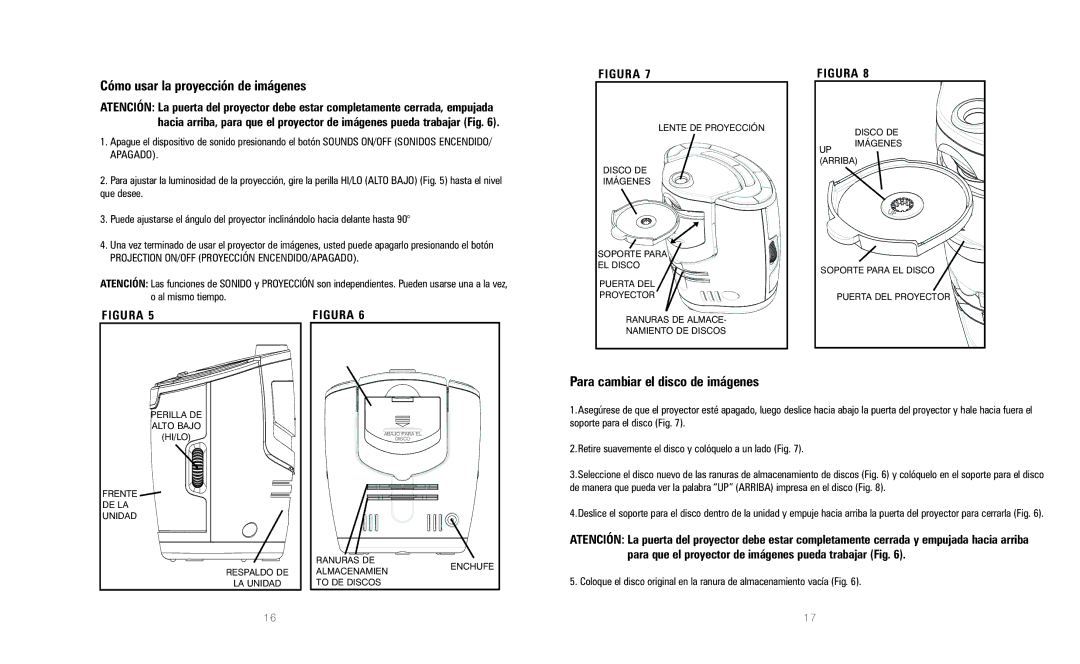 HoMedics SS-3000 instruction manual Cómo usar la proyección de imágenes, Para cambiar el disco de imágenes 