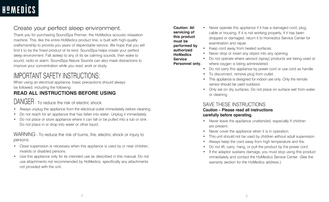 HoMedics SS-5010 instruction manual Create your perfect sleep environment, Read ALL Instructions Before Using 