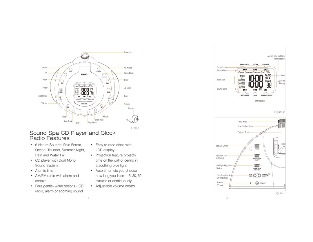 HoMedics SS-6000 instruction manual Sound Spa CD Player and Clock Radio Features 