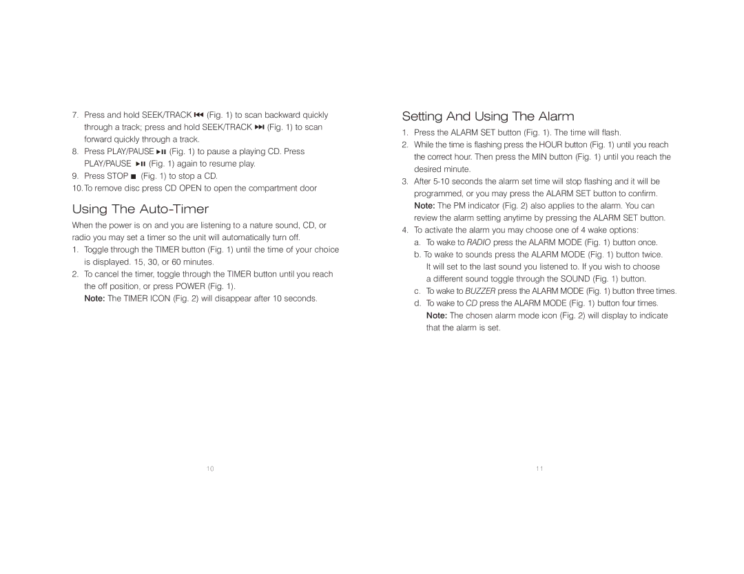 HoMedics SS-6000 instruction manual Using The Auto-Timer, Setting And Using The Alarm 