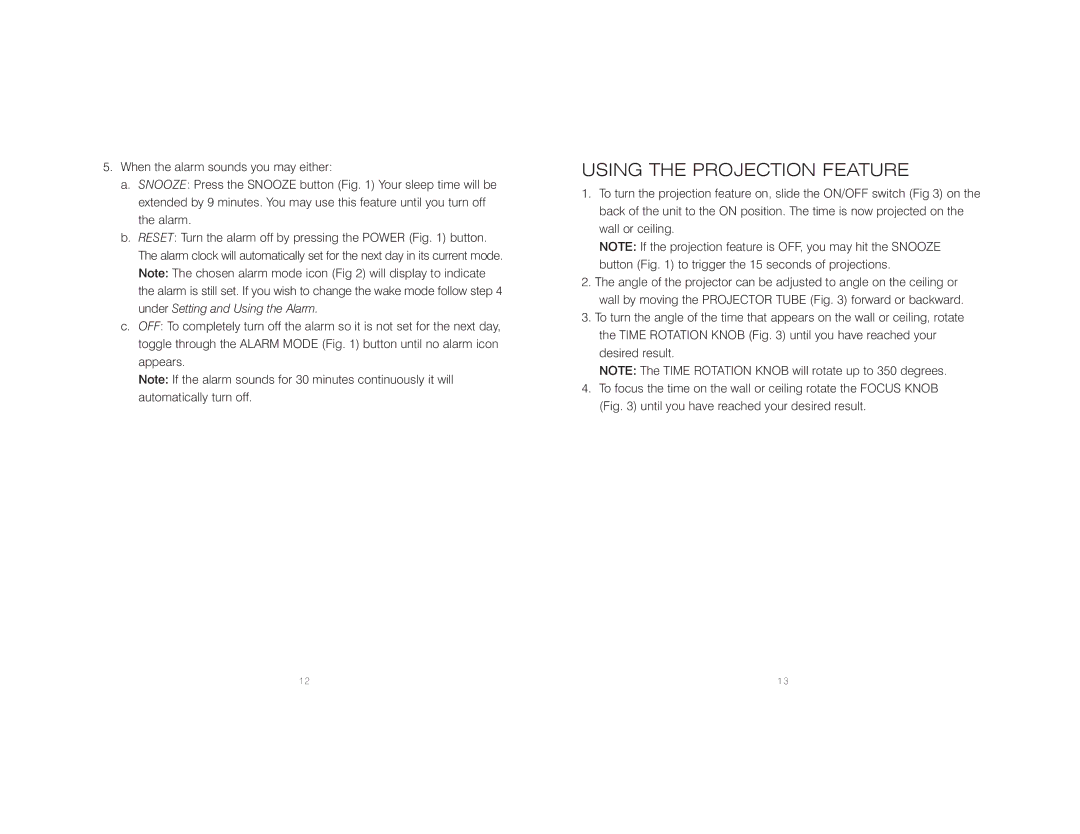 HoMedics SS-6000 instruction manual Using the Projection Feature 