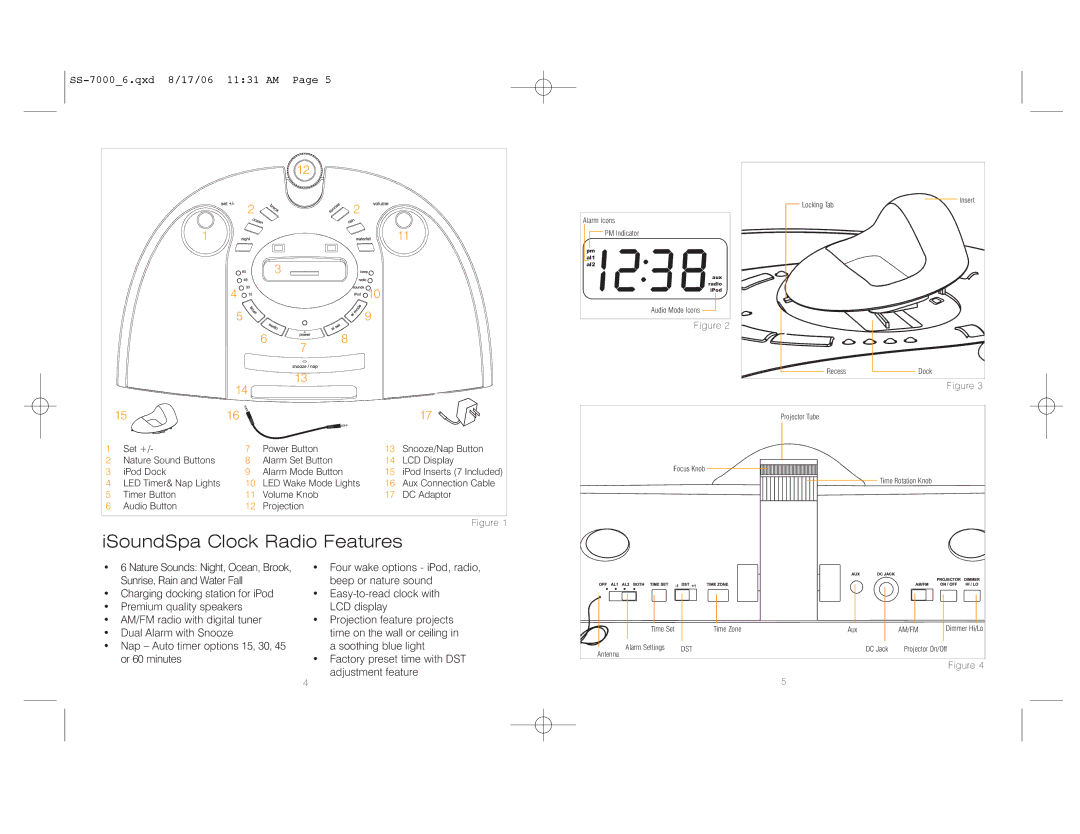 HoMedics SS-7000 instruction manual ISoundSpa Clock Radio Features 