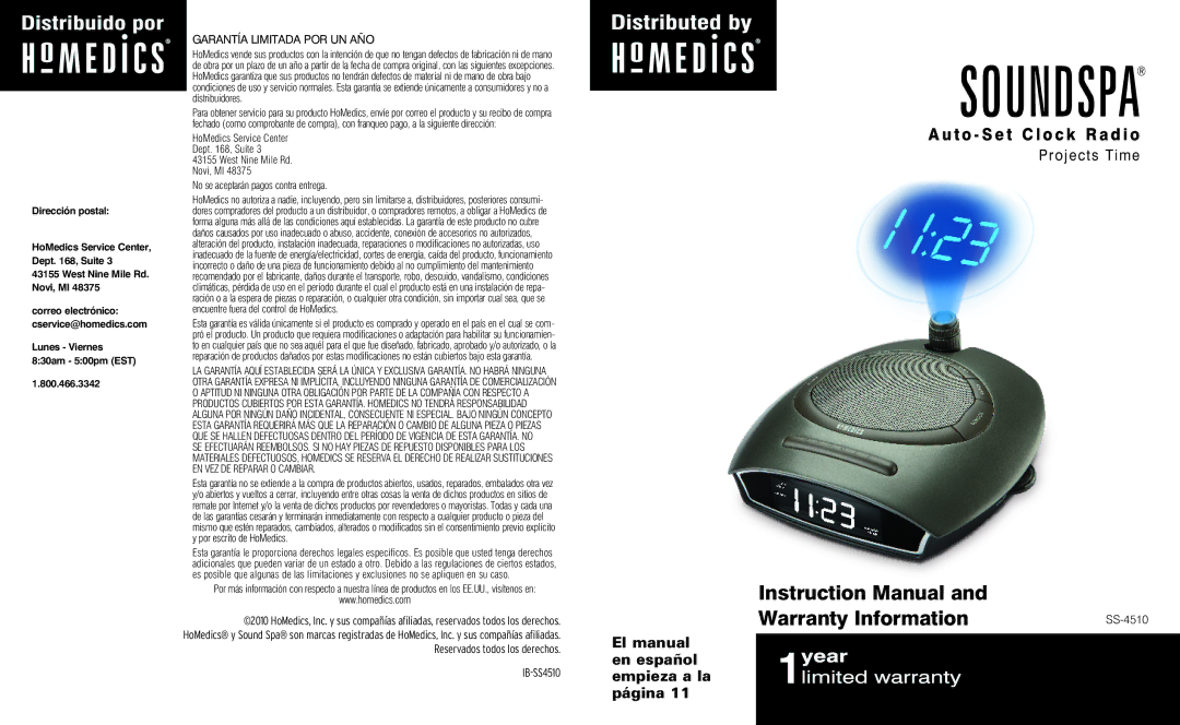 HoMedics SS4510 instruction manual Warranty Information, El manual en español empieza a la página 