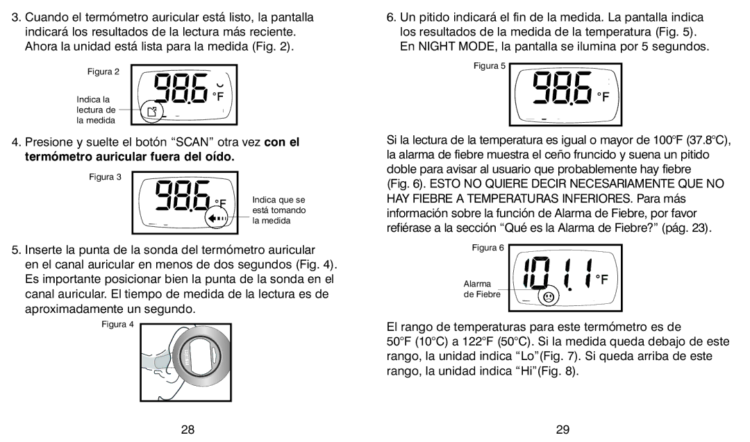 HoMedics TE-100 warranty Figura Indica la lectura de la medida 