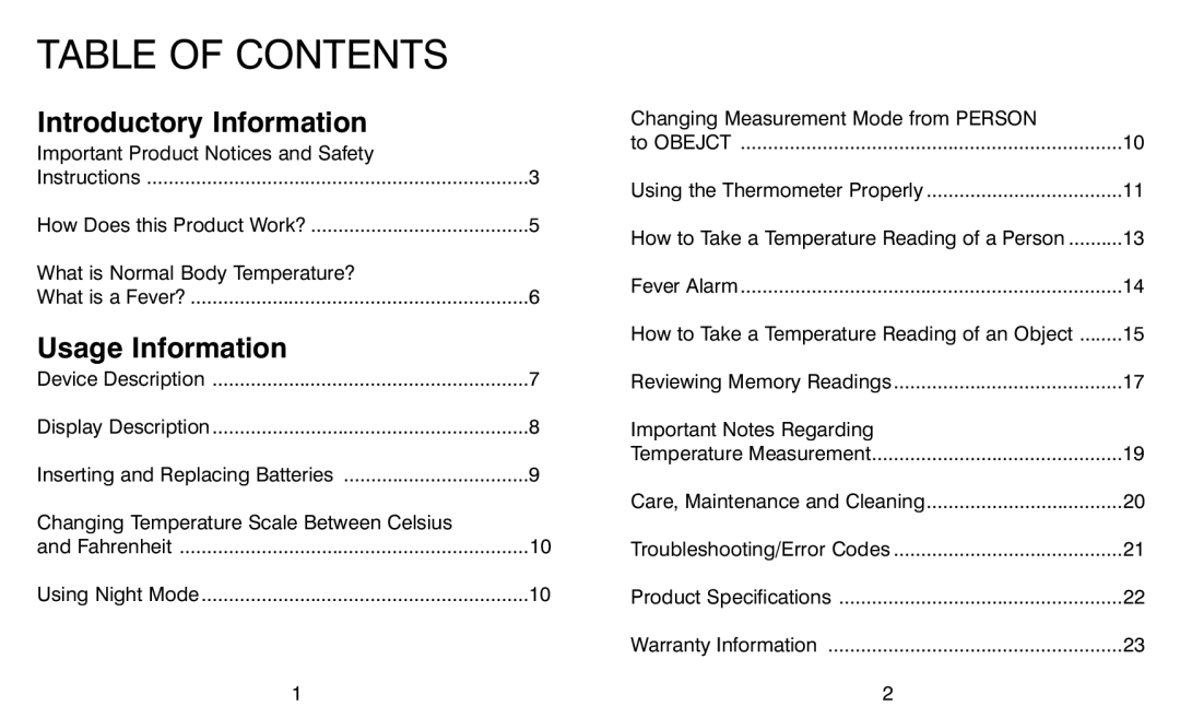 HoMedics TI-150 warranty Table of Contents 