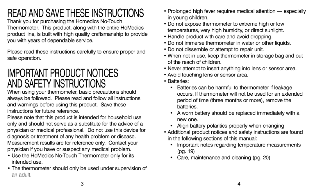 HoMedics TI-150 warranty Read and Save These Instructions 