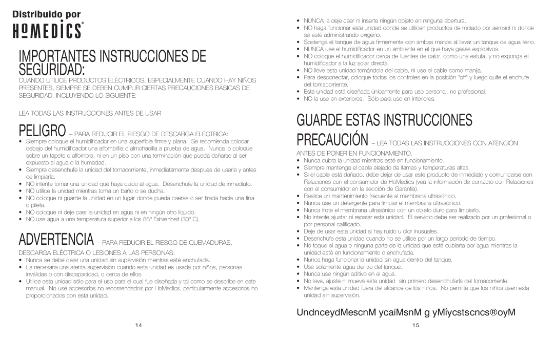 HoMedics UHE-CM25 instruction manual Importantes Instrucciones DE Seguridad, Características exclusivas y especificaciones 