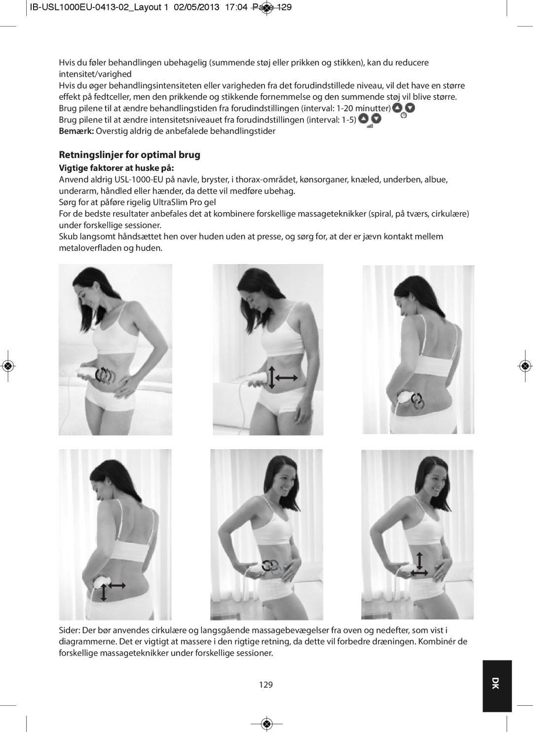 HoMedics USL-1000-EU instruction manual Retningslinjer for optimal brug, Vigtige faktorer at huske på, 129 