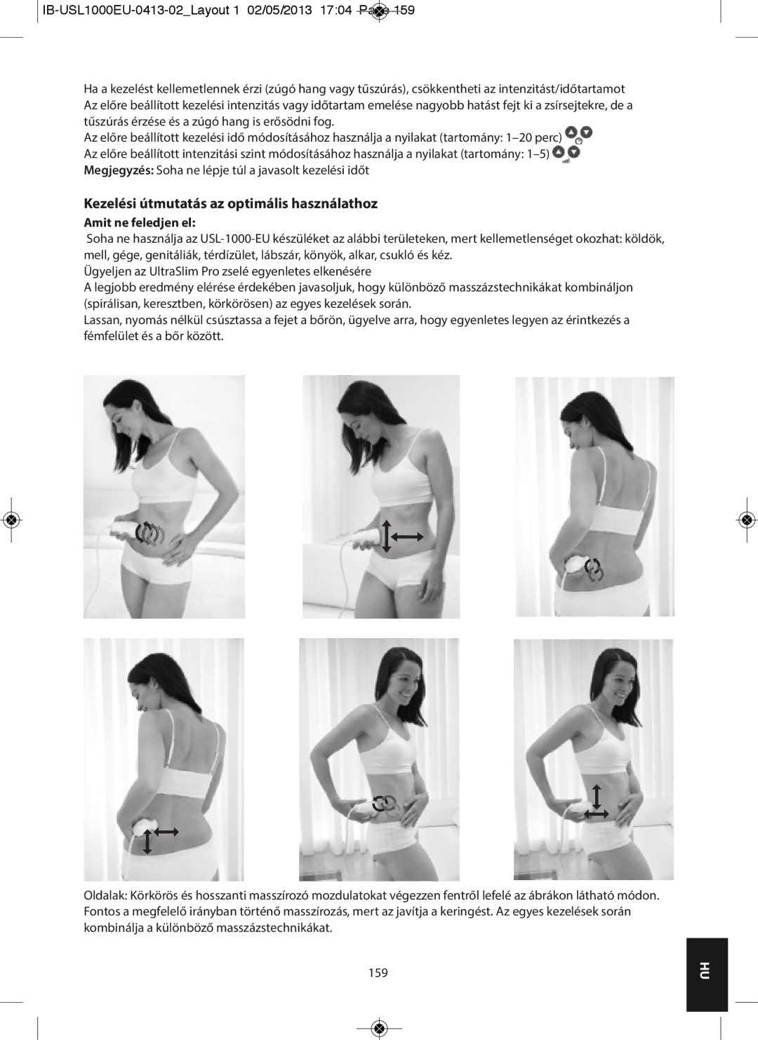 HoMedics USL-1000-EU instruction manual Kezelési útmutatás az optimális használathoz, Amit ne feledjen el, 159 