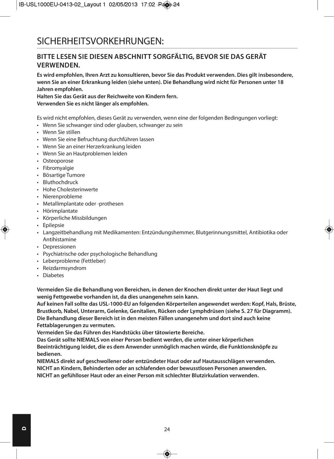 HoMedics USL-1000-EU instruction manual Sicherheitsvorkehrungen 