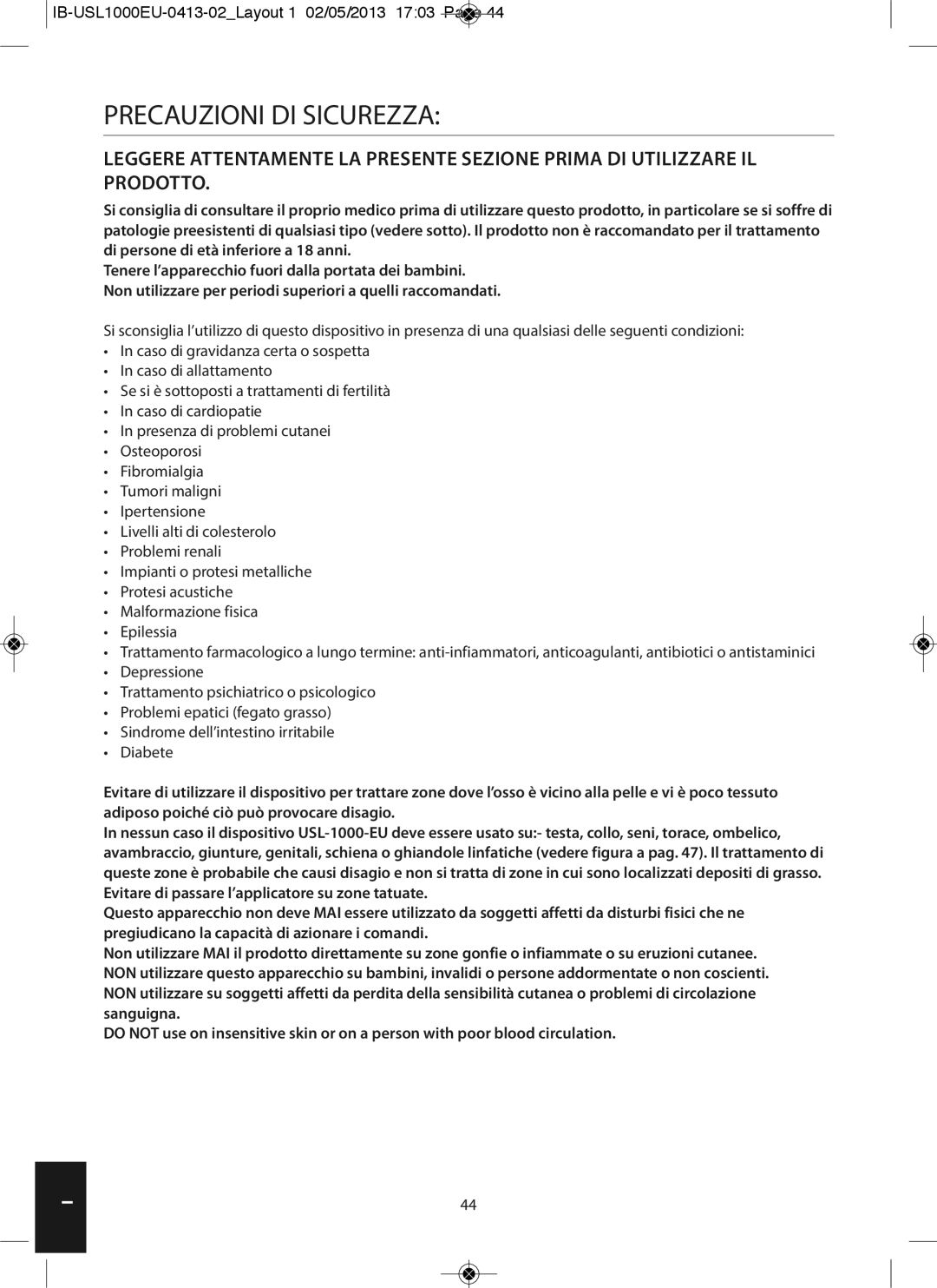 HoMedics USL-1000-EU instruction manual Precauzioni DI Sicurezza 