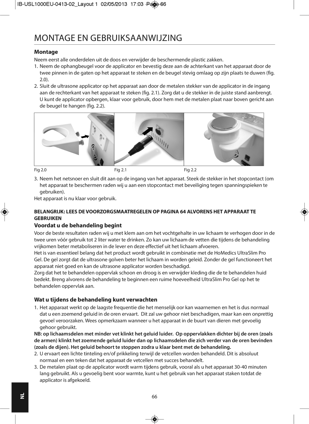 HoMedics USL-1000-EU instruction manual Montage EN Gebruiksaanwijzing, Voordat u de behandeling begint 