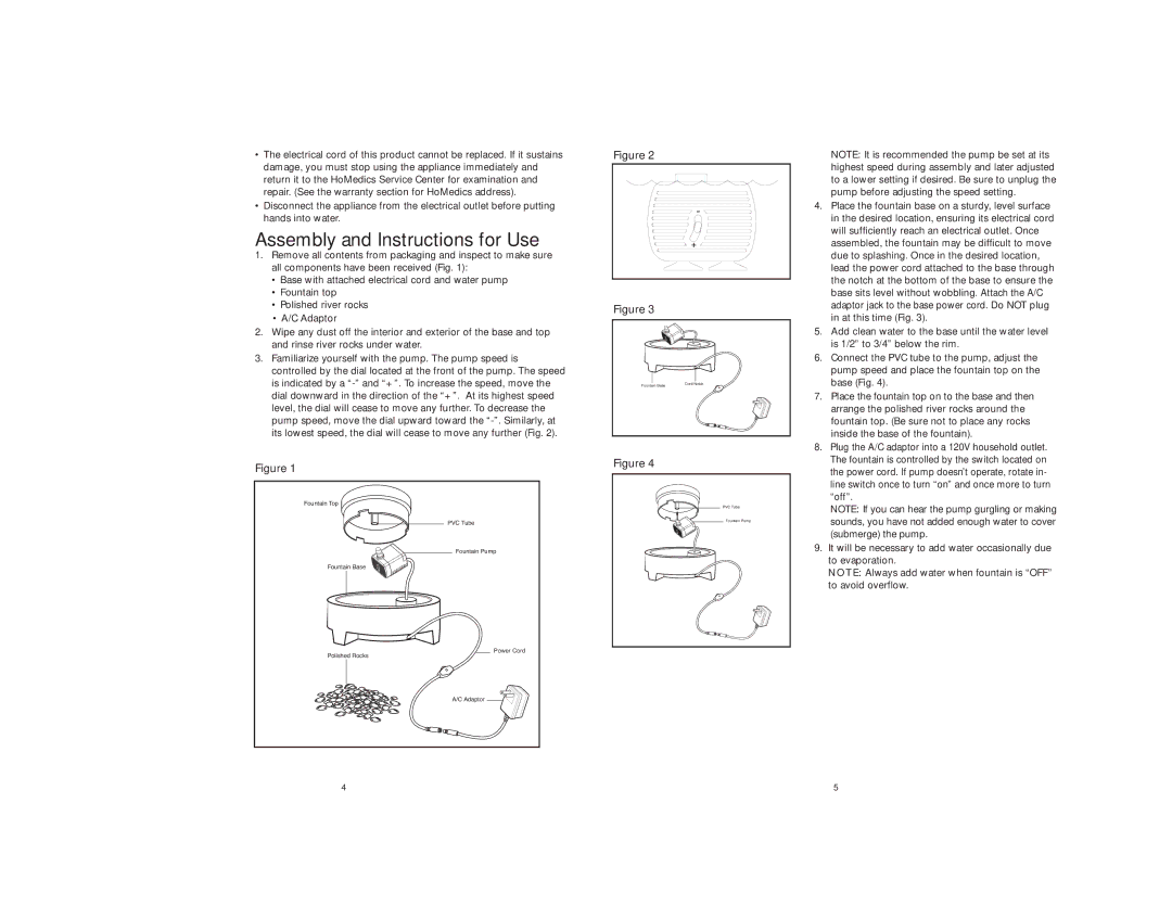 HoMedics WF-MN-OAS instruction manual Assembly and Instructions for Use 