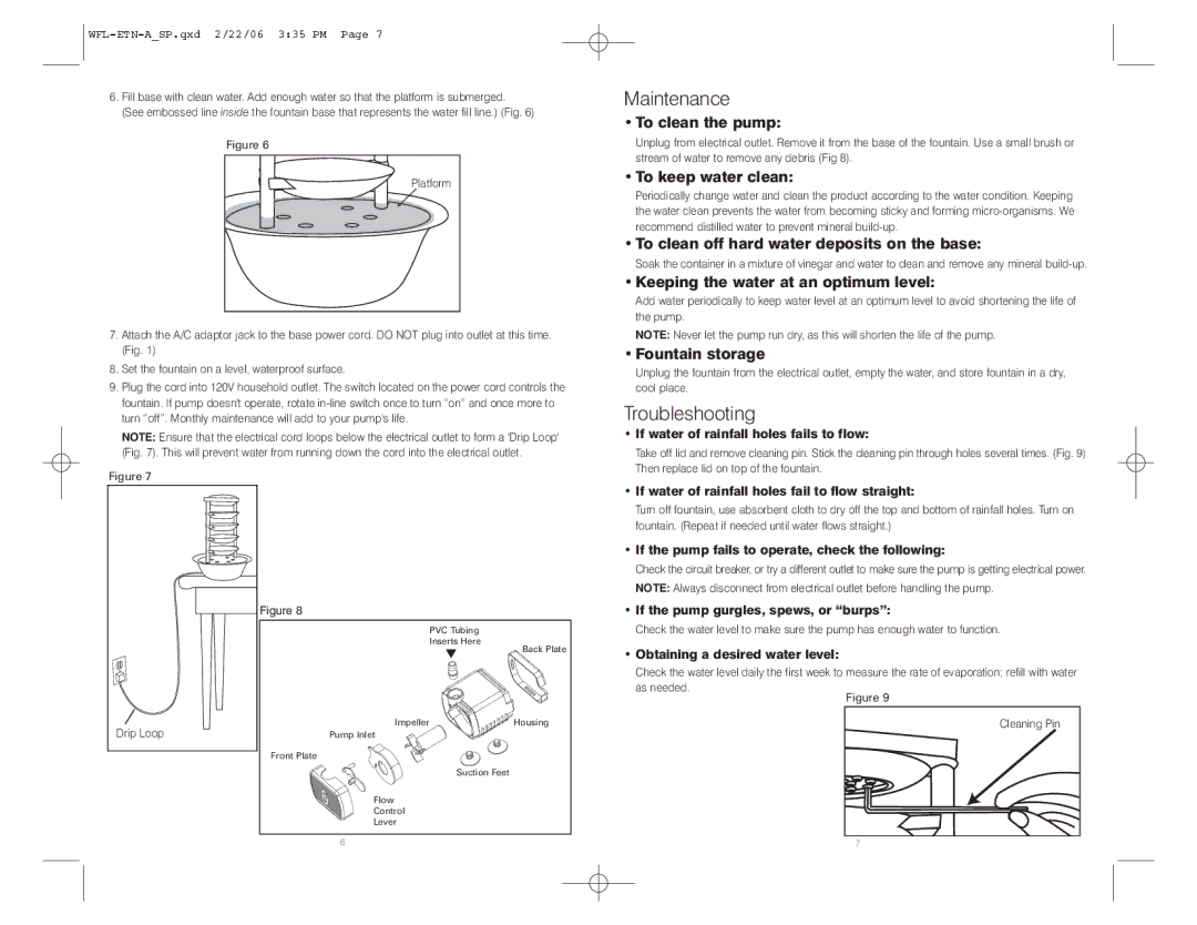 HoMedics WFL-ETN instruction manual Maintenance, Troubleshooting 