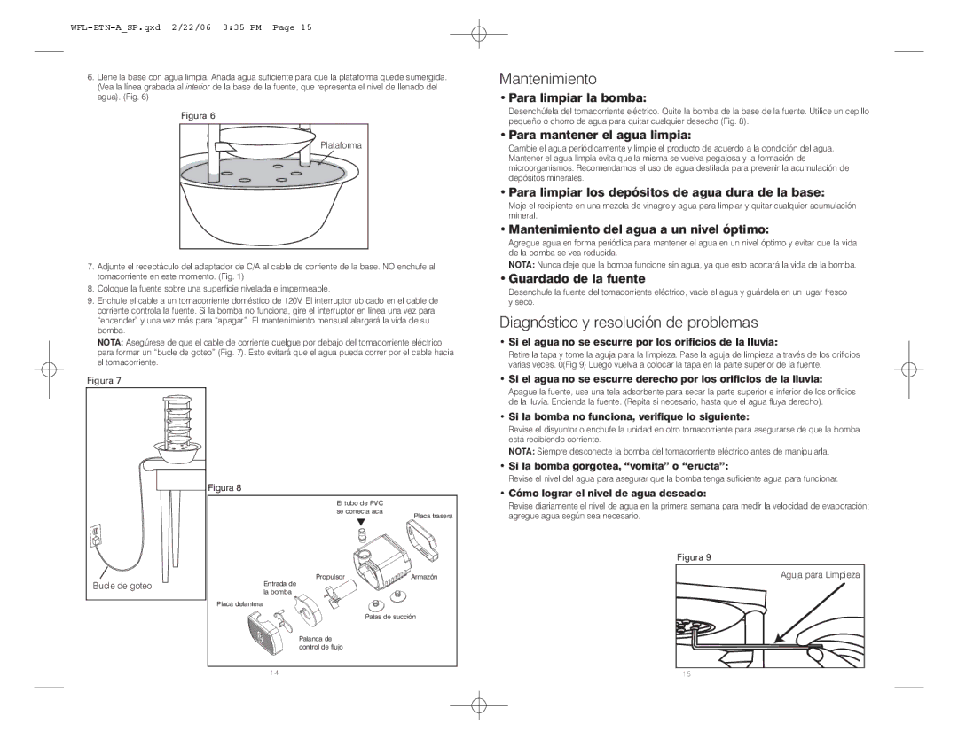 HoMedics WFL-ETN instruction manual Mantenimiento, Diagnóstico y resolución de problemas 