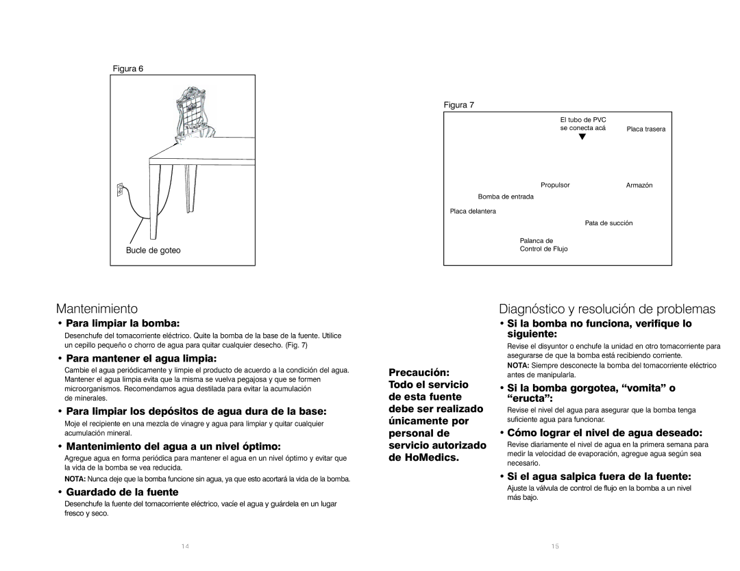 HoMedics WFL-FLOR instruction manual Mantenimiento, Diagnóstico y resolución de problemas 