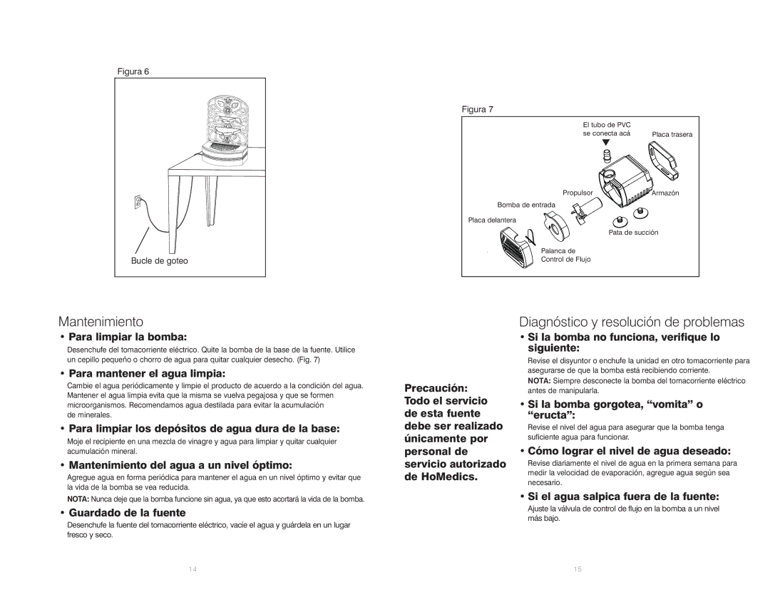 HoMedics WFL-GRE instruction manual Mantenimiento, Diagnóstico y resolución de problemas 