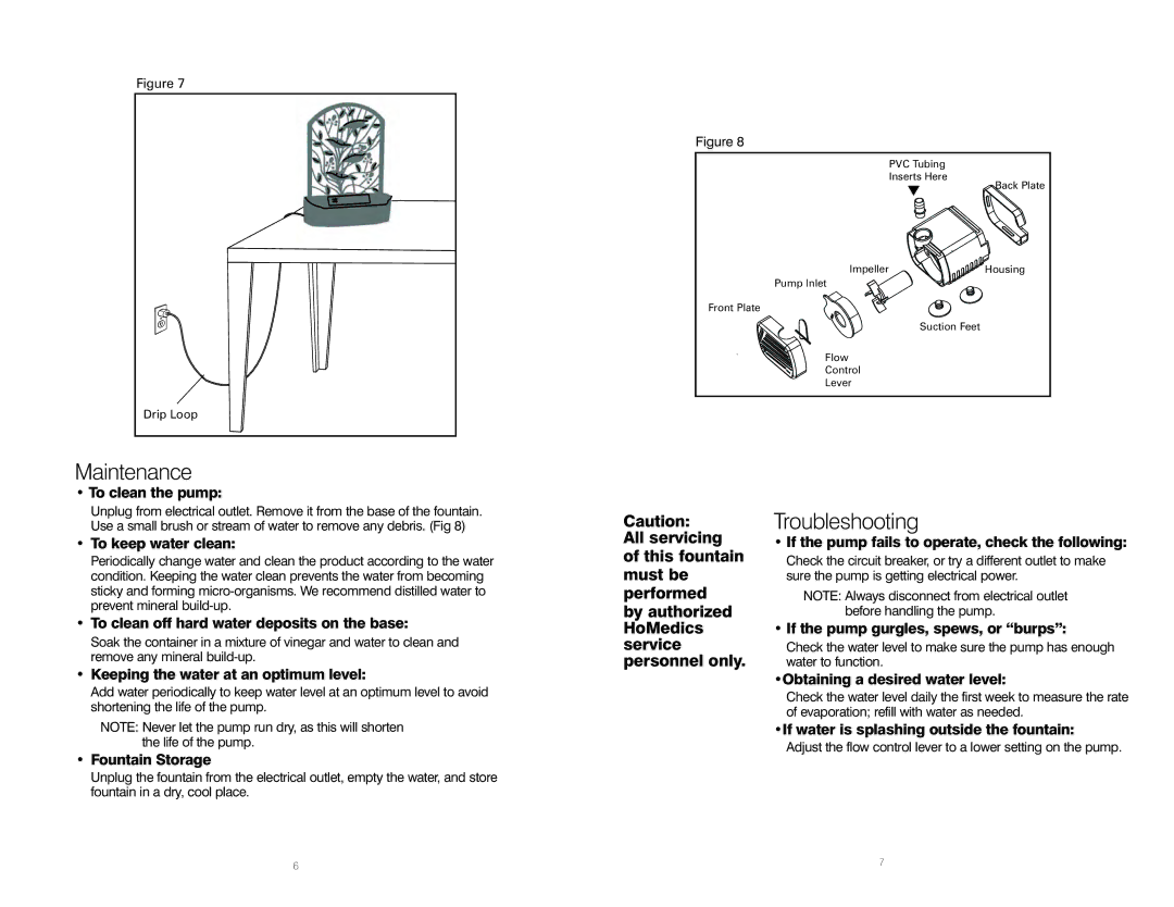 HoMedics WFL-ISL instruction manual Maintenance, Troubleshooting 