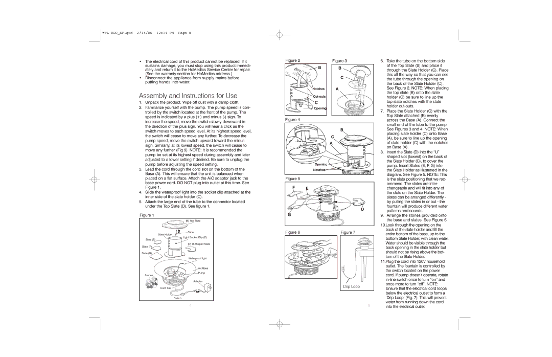 HoMedics WFL-ROC instruction manual Assembly and Instructions for Use, Unpack the product. Wipe off dust with a damp cloth 