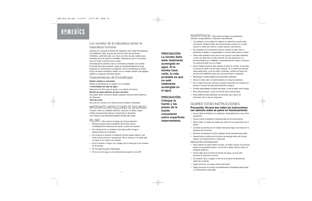 HoMedics WFL-ROC instruction manual Los sonidos de la naturaleza alivian la naturaleza humana, Guarde Estas Instrucciones 