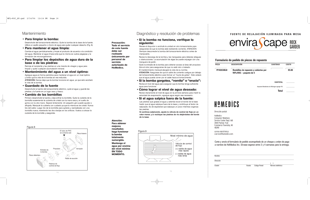 HoMedics WFL-ROC instruction manual Mantenimiento, Diagnóstico y resolución de problemas 