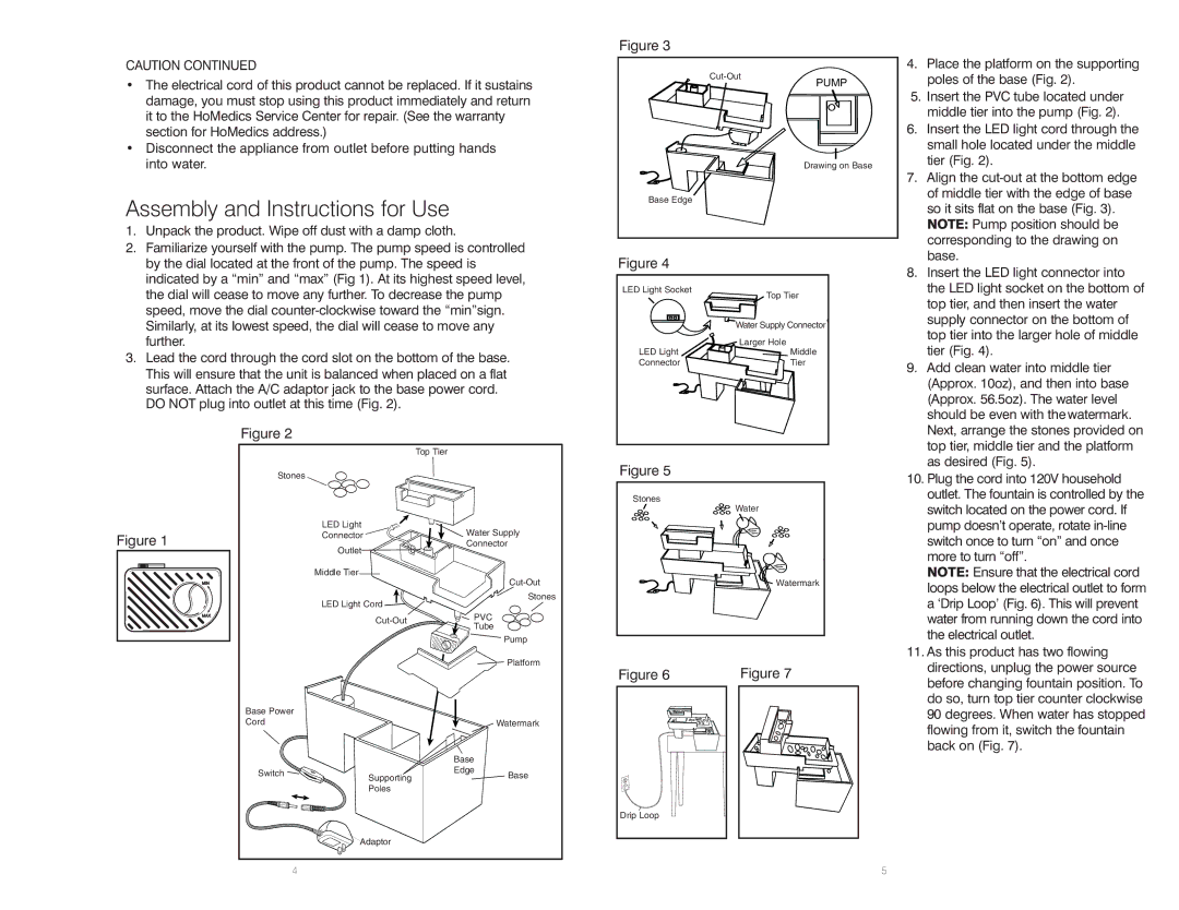 HoMedics IB-WFLRVRB, WFL-RVRB Assembly and Instructions for Use, Do not plug into outlet at this time Fig, Pump 