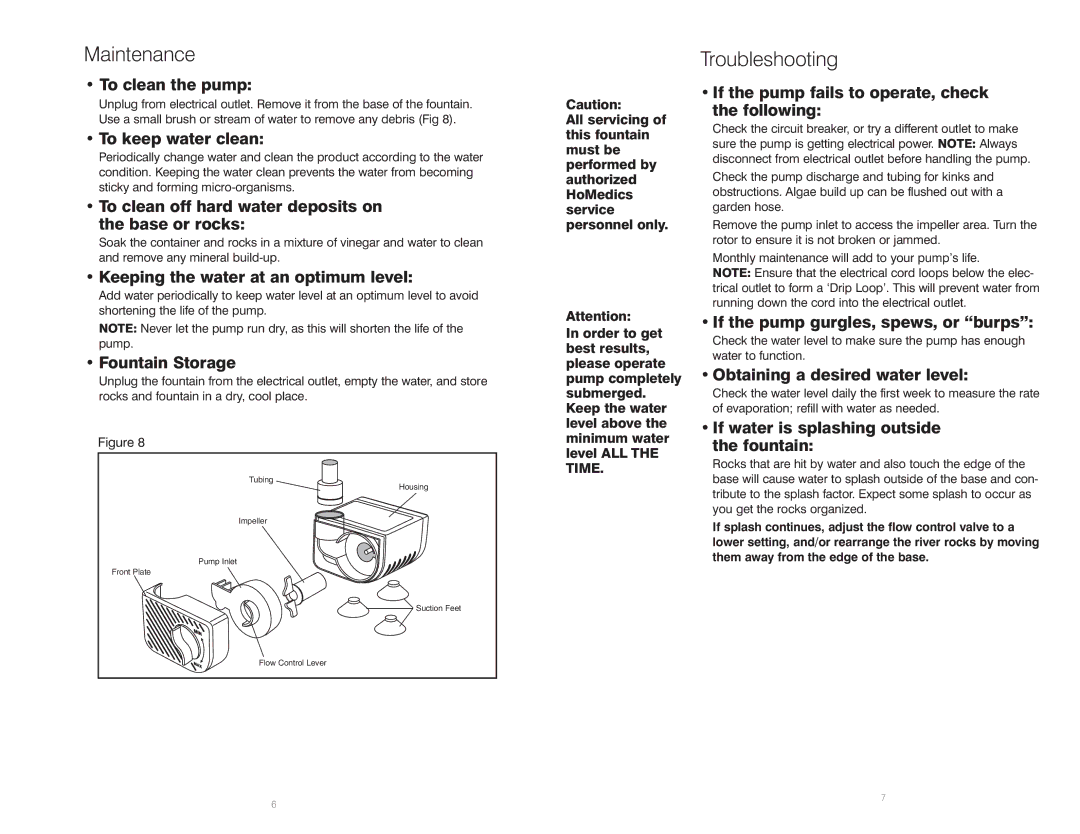 HoMedics WFL-RVRB, IB-WFLRVRB instruction manual Maintenance, Troubleshooting 