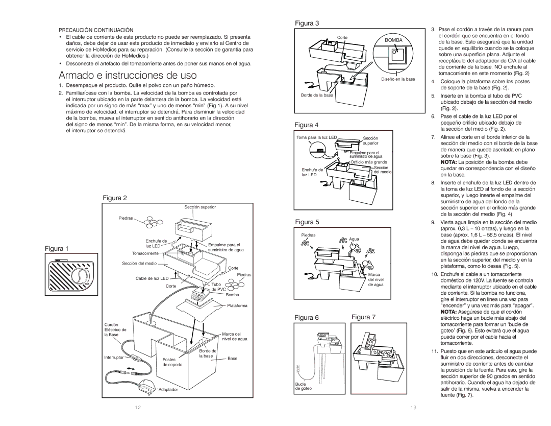 HoMedics IB-WFLRVRB, WFL-RVRB instruction manual Armado e instrucciones de uso, Precaución Continuación 