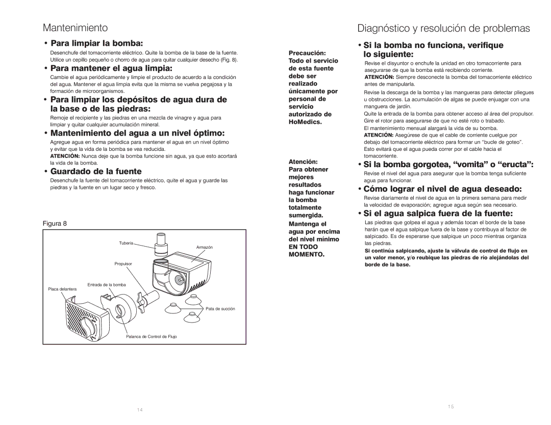 HoMedics WFL-RVRB, IB-WFLRVRB instruction manual Mantenimiento, Diagnóstico y resolución de problemas 