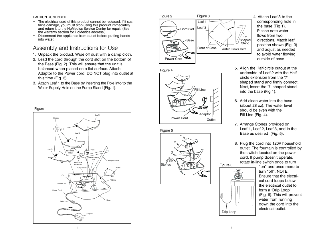 HoMedics WFL-SLVS instruction manual Assembly and Instructions for Use, This will prevent 