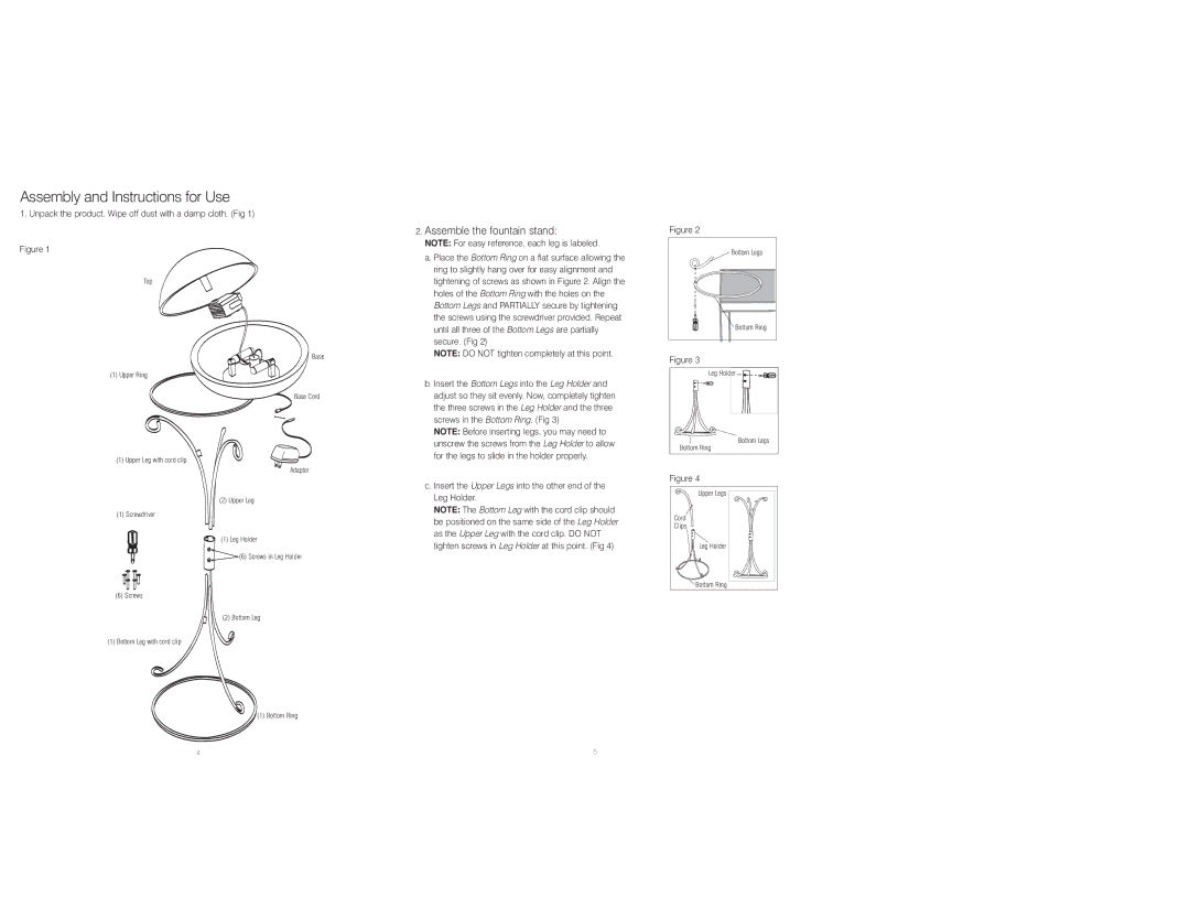 HoMedics IB-WFLTRTW, WFL-TRTW Assembly and Instructions for Use, Unpack the product. Wipe off dust with a damp cloth. Fig 