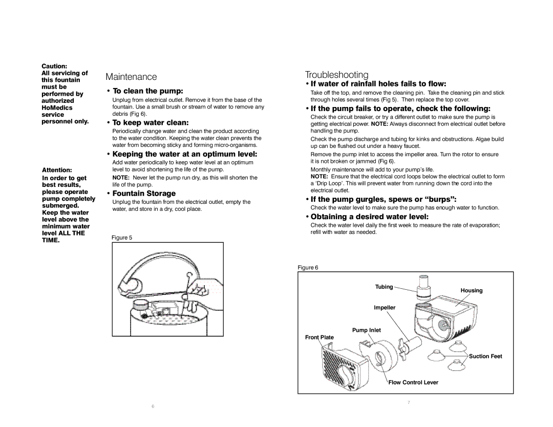 HoMedics WRF-COL instruction manual I n t e n a n c e, Tr o u b l e s h o o t i n g 