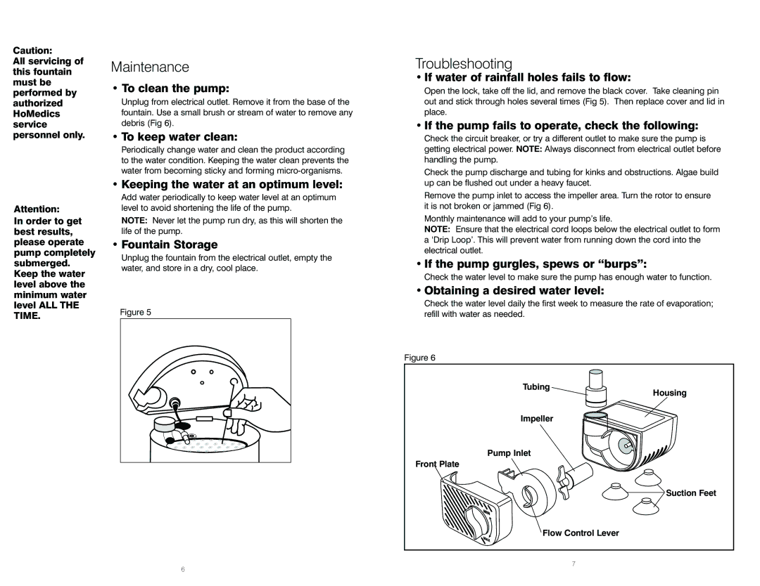 HoMedics WRF-REL instruction manual Maintenance, Troubleshooting 