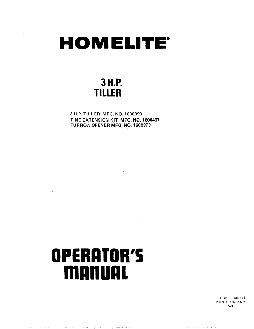 Homelite 1600407, 1600373, 1600399 manual 