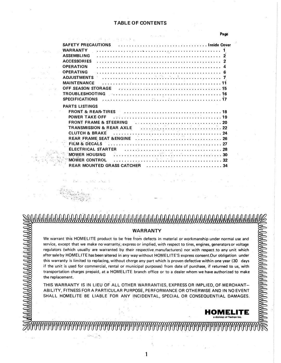 Homelite 1690059, 1690058, 1600351, 1651030, 1600383 manual 