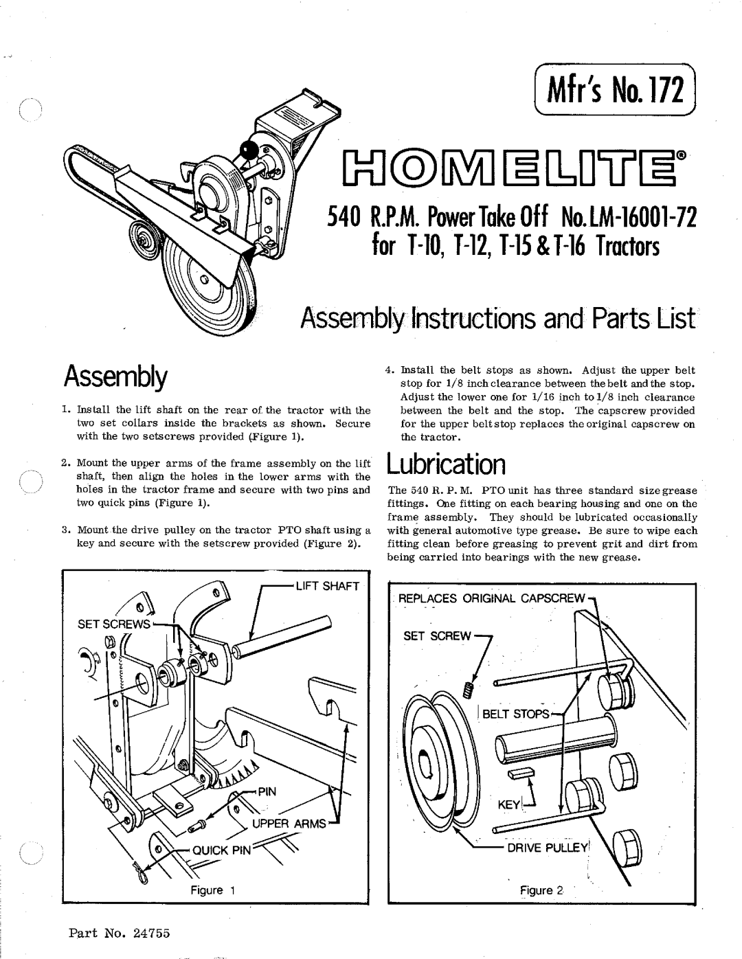 Homelite LM-16001-72, 172 manual 