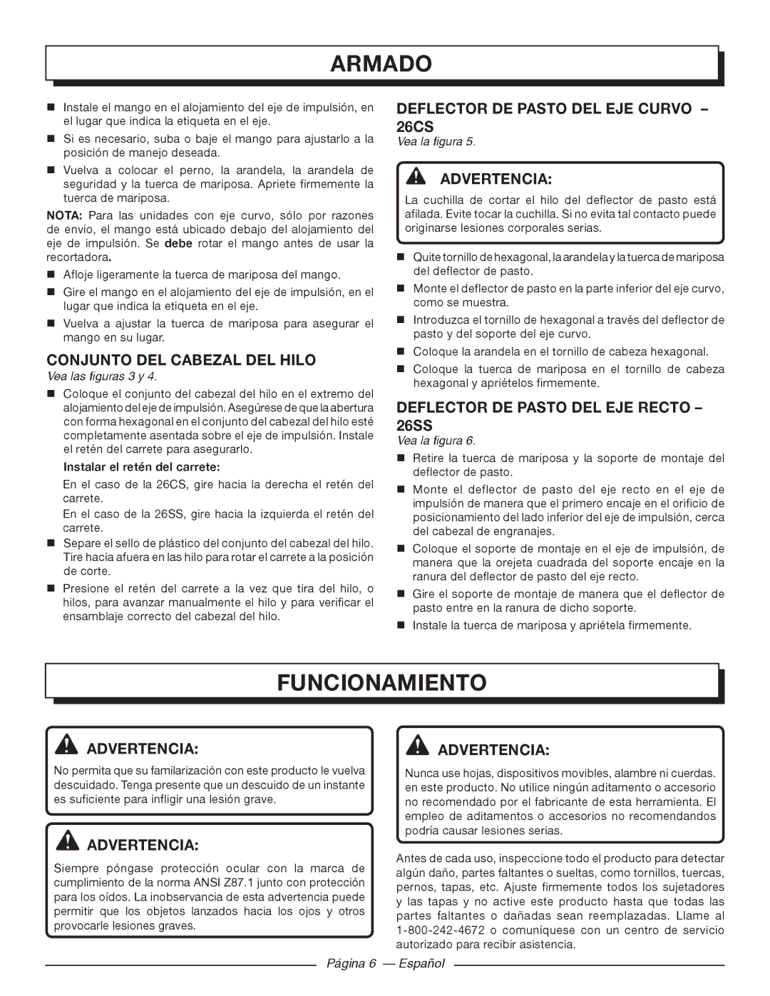 Homelite 26SS UT22650, 26CS UT22600 Funcionamiento, Conjunto del cabezal del hilo, Deflector DE Pasto del eje curvo 26cs 