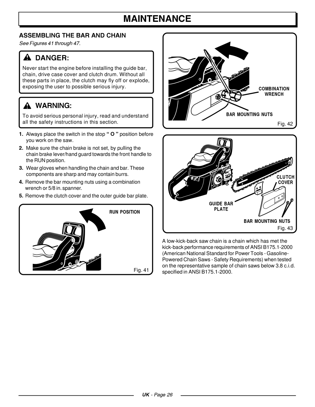 Homelite CSP3816, CSP4518 manual Maintenance, Assembling the BAR and Chain 