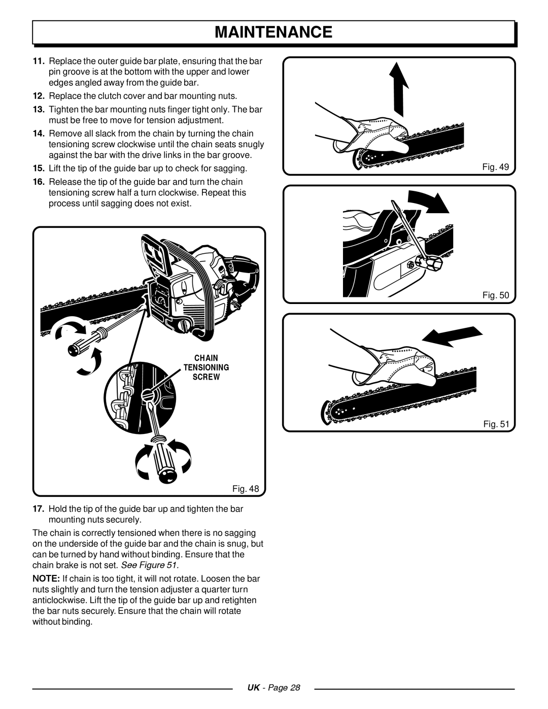 Homelite CSP3816, CSP4518 manual Chain Tensioning Screw 