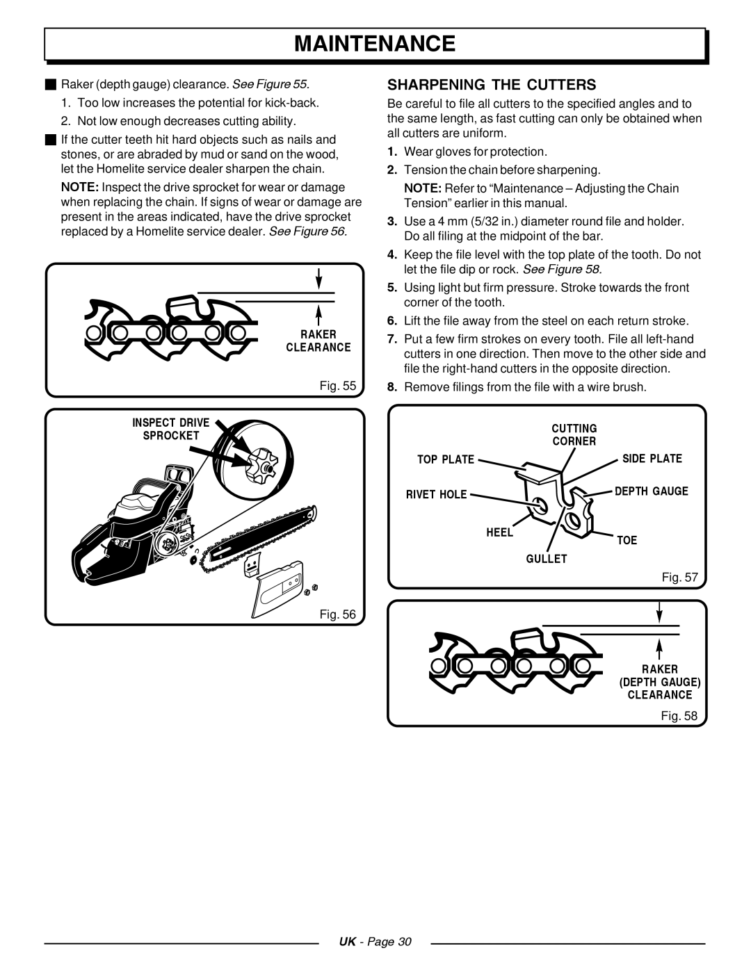 Homelite CSP3816, CSP4518 manual Sharpening the Cutters 