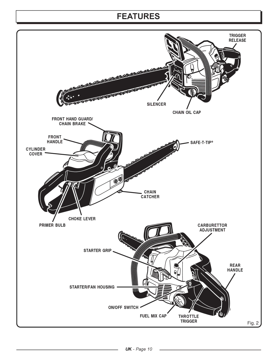 Homelite CSP4520 - UT74127A, CSP4518 - UT74125A, CSP3816 - UT74123A manual Features 