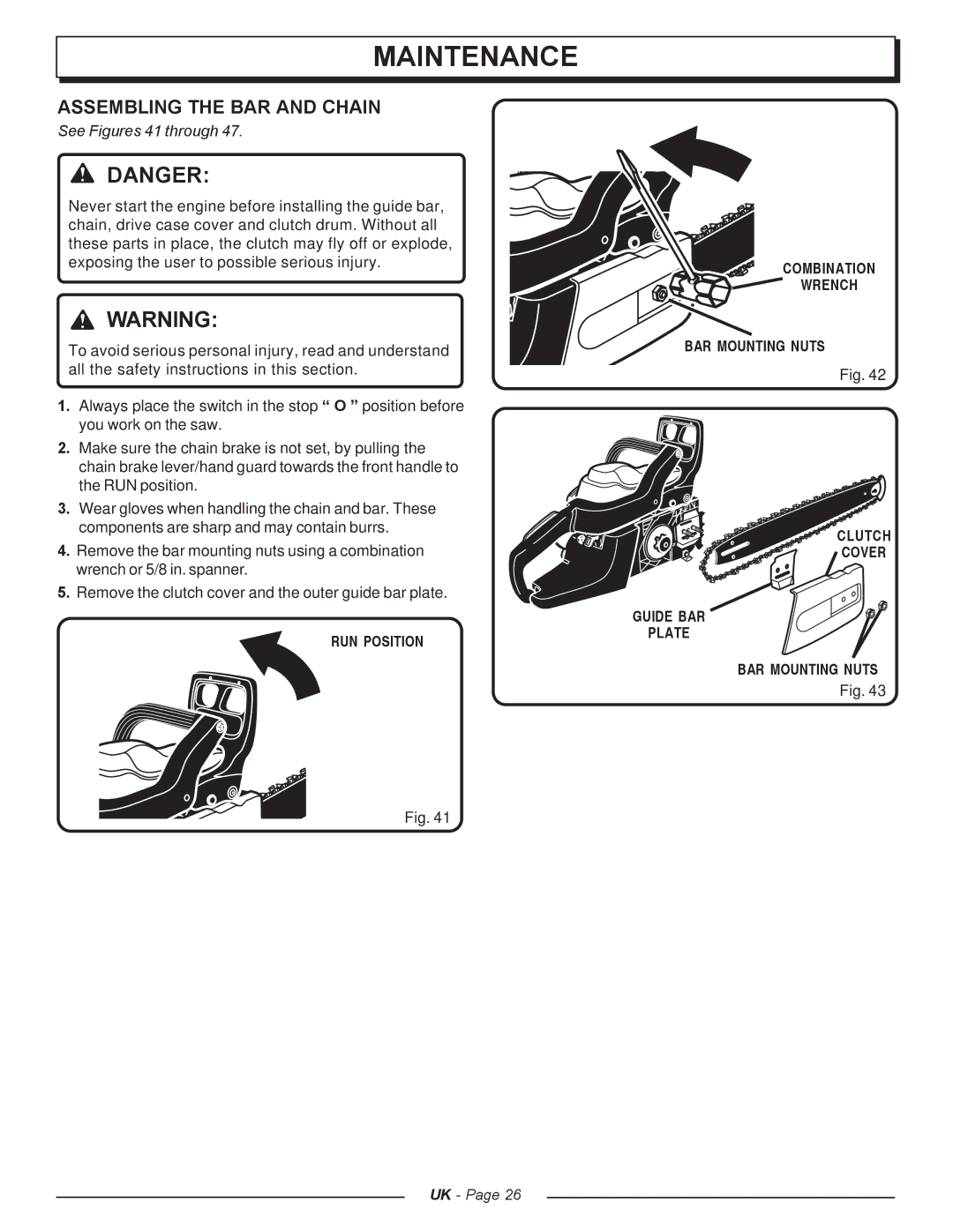 Homelite CSP3816 - UT74123A, CSP4518 - UT74125A, CSP4520 - UT74127A manual Maintenance, Assembling the BAR and Chain 