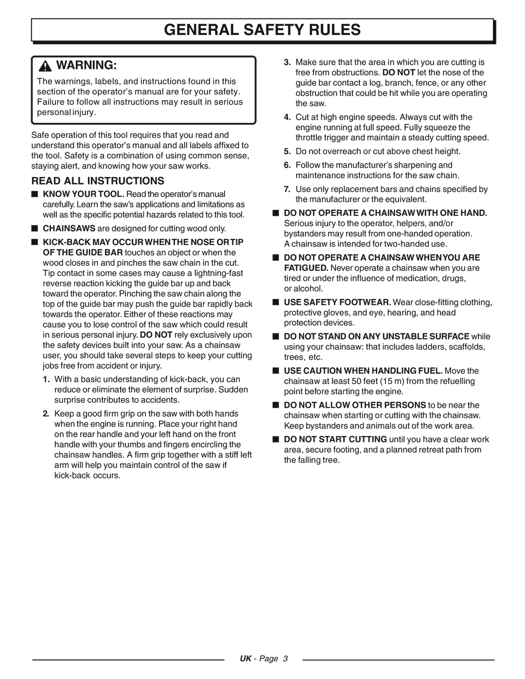 Homelite CSP4520 - UT74127D, CSP4518 - UT74125D, CSP3816 - UT74123D manual General Safety Rules, Read ALL Instructions 